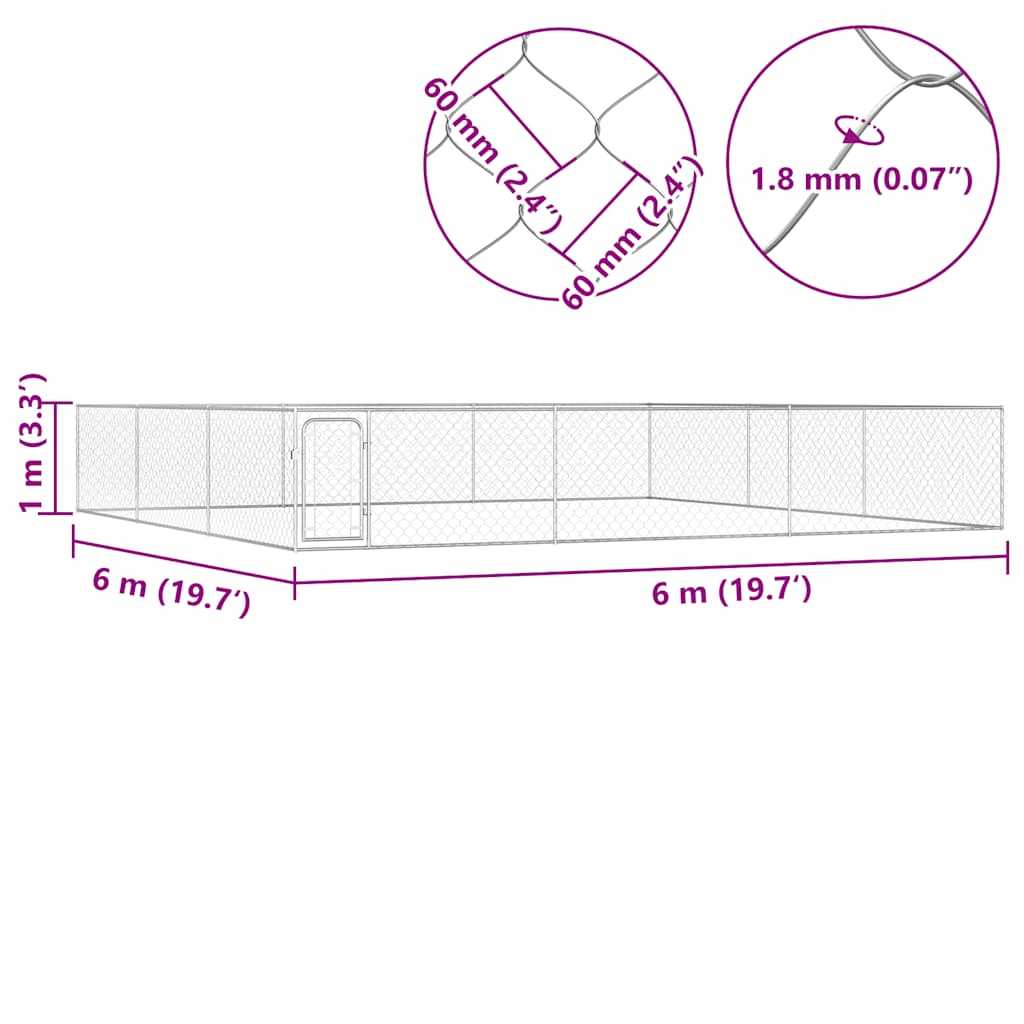 Hondenkennel voor buiten 6x6x1 m gegalvaniseerd staal