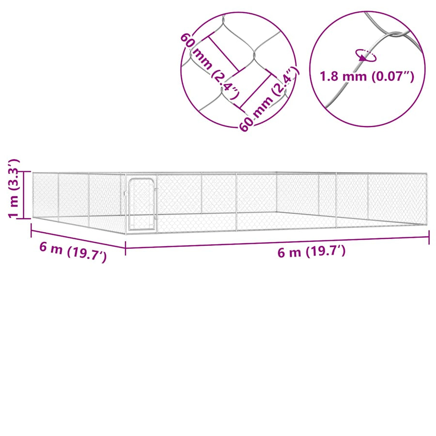 Hondenkennel voor buiten 6x6x1 m gegalvaniseerd staal
