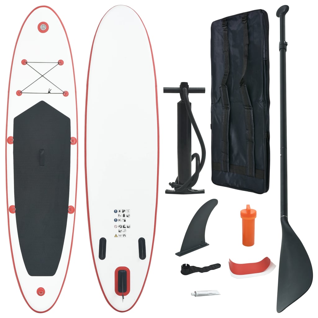 Stand Up Paddleboardset Opblaasbaar En Wit 390 x 81 x 10 cm Rood