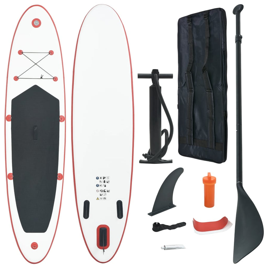 Stand Up Paddleboardset Opblaasbaar En Wit 390 x 81 x 10 cm Rood