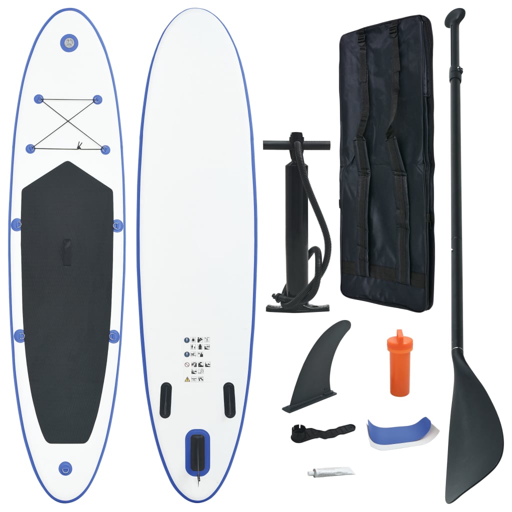 Stand Up Paddleboardset Opblaasbaar En Wit 390 x 81 x 10 cm Blauw