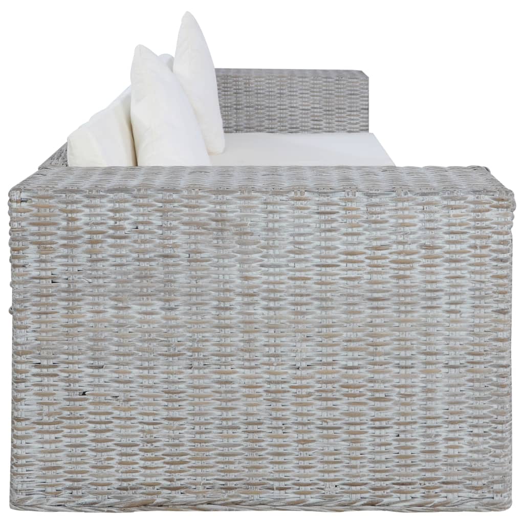 2-Delig Bankstel Met Kussens Natuurlijk Rattan Grijs 2-zits + 3-zits