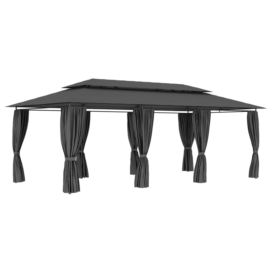 Prieel Met Gordijnen 600X298X270 Cm Antraciet