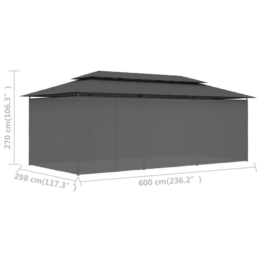 Prieel Met Gordijnen 600X298X270 Cm Antraciet