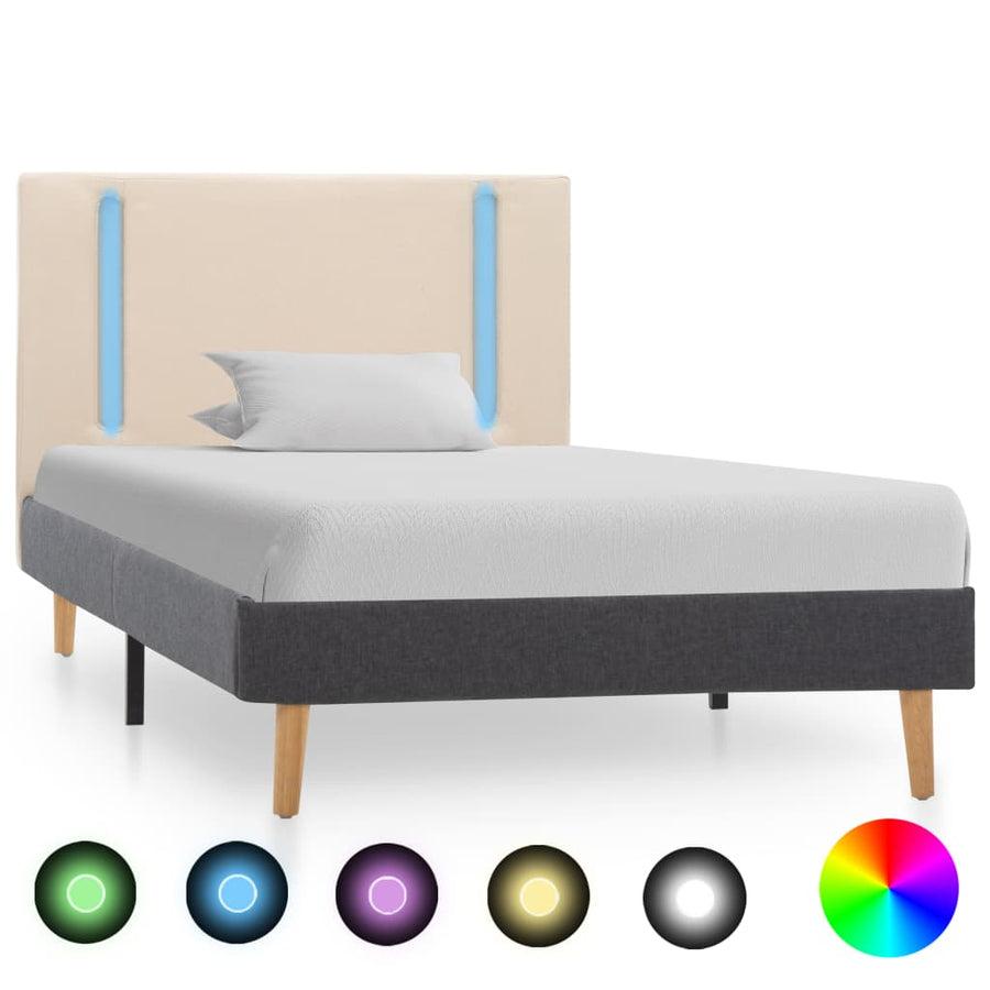 Bedframe met LED stof crèmekleurig en donkergrijs 100x200 cm