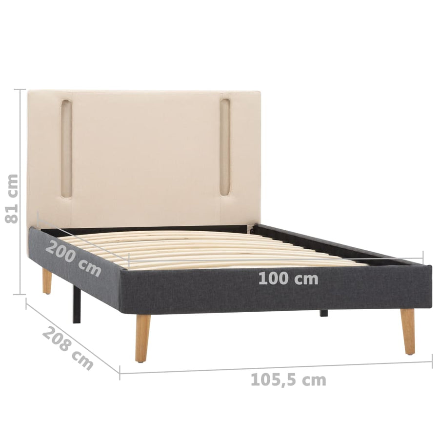Bedframe met LED stof crèmekleurig en donkergrijs 100x200 cm
