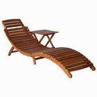 Sunlounger with table solid acacia wood brown