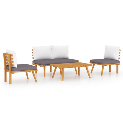 4-Delige Loungeset Met Kussens Massief Acaciahout 1 Bank + 2x Fauteuil + Tafel