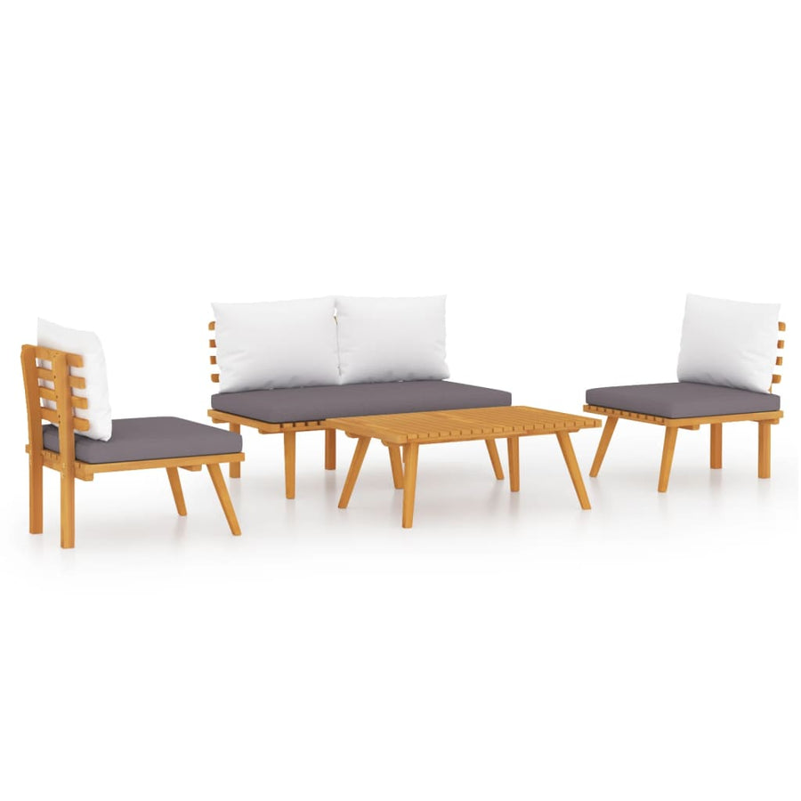 4-Delige Loungeset Met Kussens Massief Acaciahout 1 Bank + 2x Fauteuil + Tafel