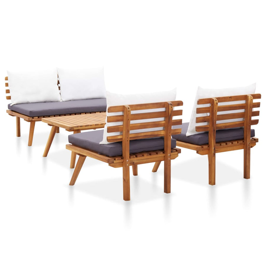 4-Delige Loungeset Met Kussens Massief Acaciahout 1 Bank + 2x Fauteuil + Tafel