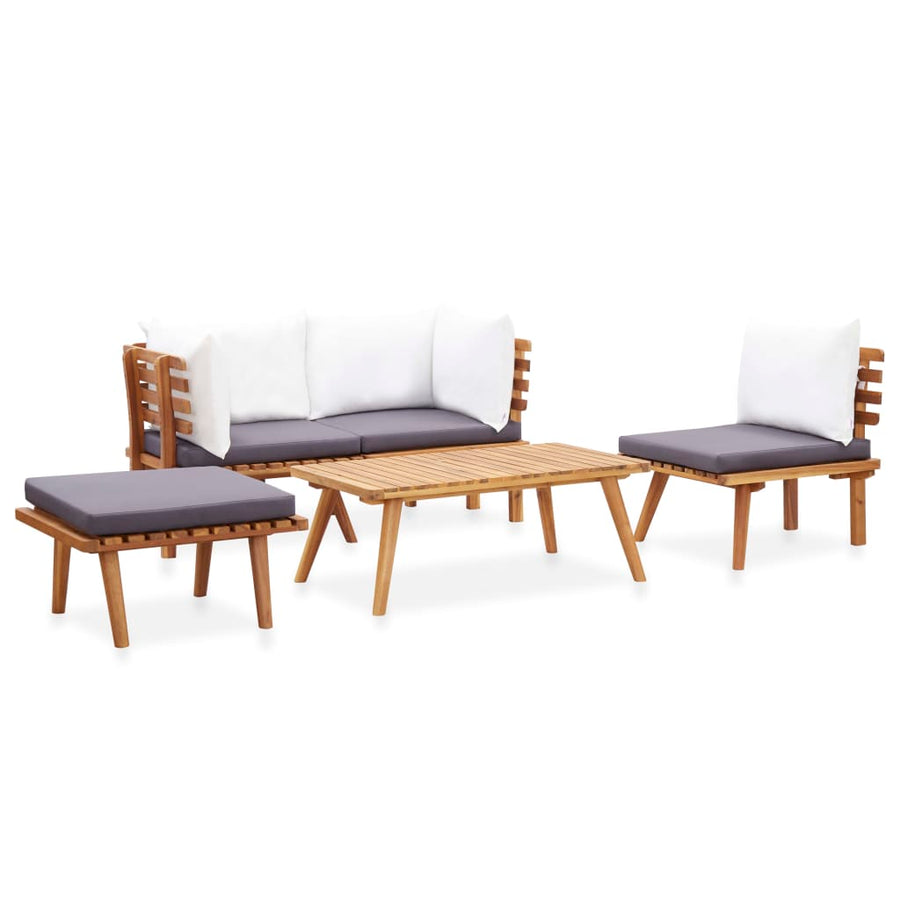 5-Delige Loungeset Massief Acaciahout 1 2x hoek + midden + voetensteun + Tafel