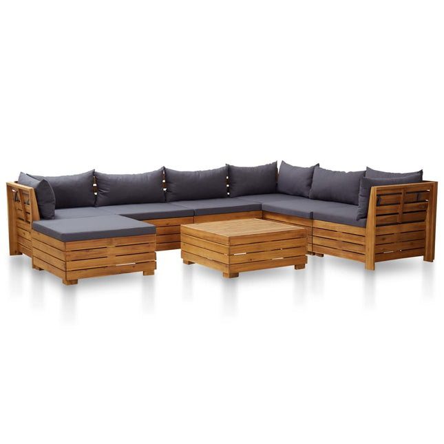 8-Delige Loungeset Met Kussens Acaciahout Donkergrijs 3x hoek + 2x midden + voetensteun + Tafel