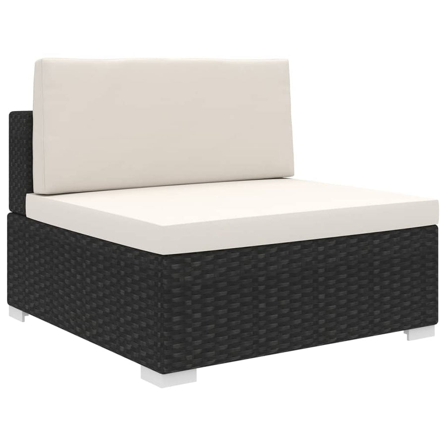 Tuinstoel met kussens middensectie poly rattan zwart
