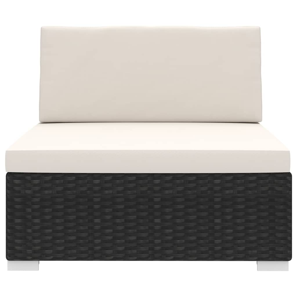 Tuinstoel met kussens middensectie poly rattan zwart