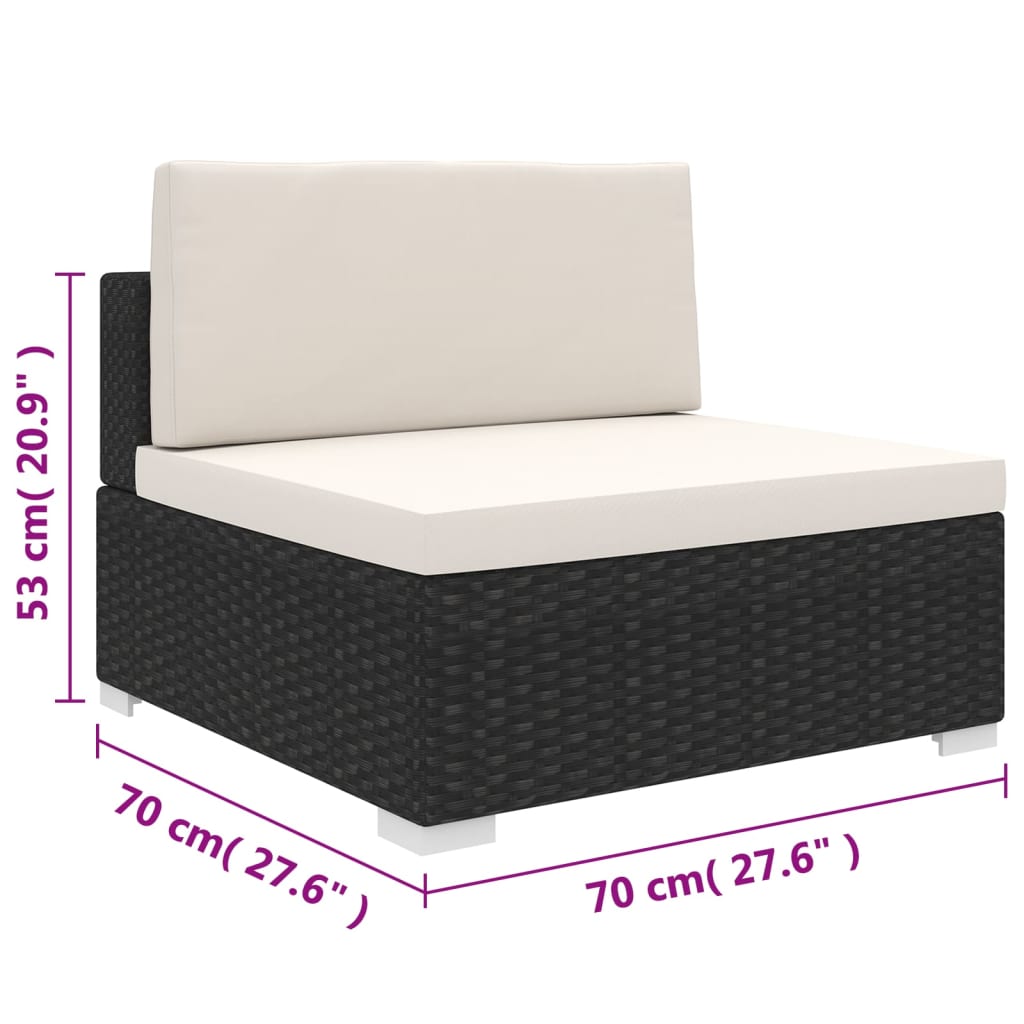Tuinstoel met kussens middensectie poly rattan zwart