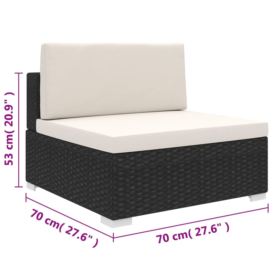 Tuinstoel met kussens middensectie poly rattan zwart