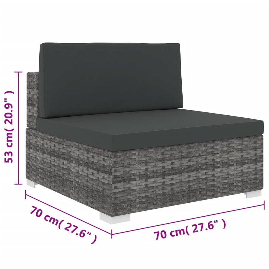 Tuinstoel met kussen middensectie poly rattan grijs