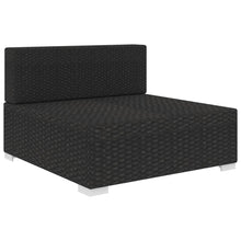 Tuinstoel met kussens middensectie poly rattan zwart
