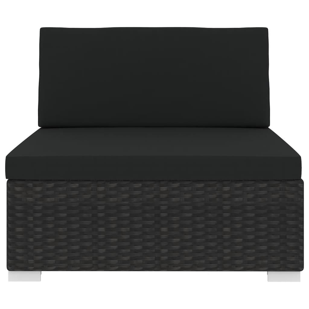 Tuinstoel met kussens middensectie poly rattan zwart