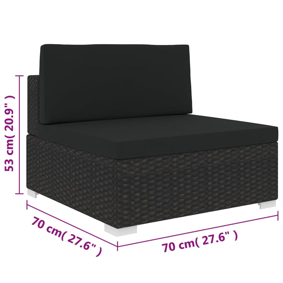 Tuinstoel met kussens middensectie poly rattan zwart