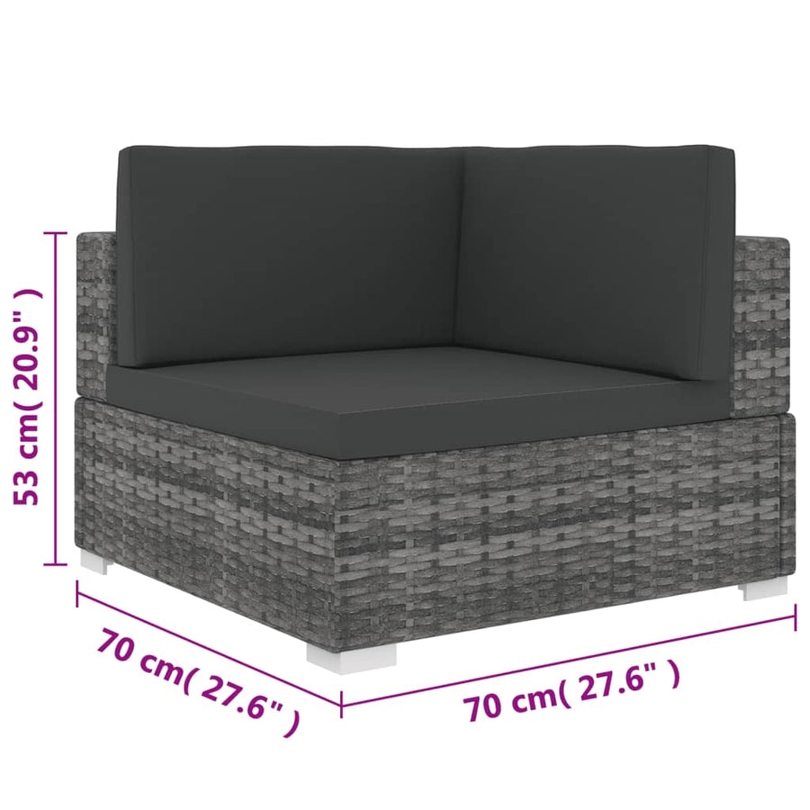 Tuinstoel met kussens hoeksectie poly rattan grijs
