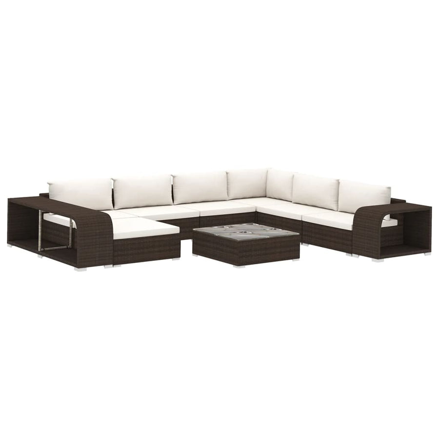 10-delige Loungeset met kussens poly rattan bruin