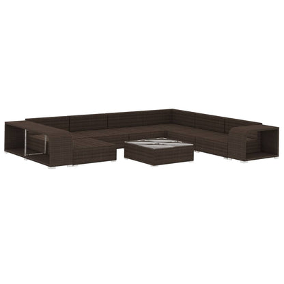 10-delige Loungeset met kussens poly rattan bruin