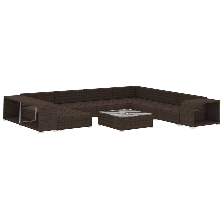 10-delige Loungeset met kussens poly rattan bruin