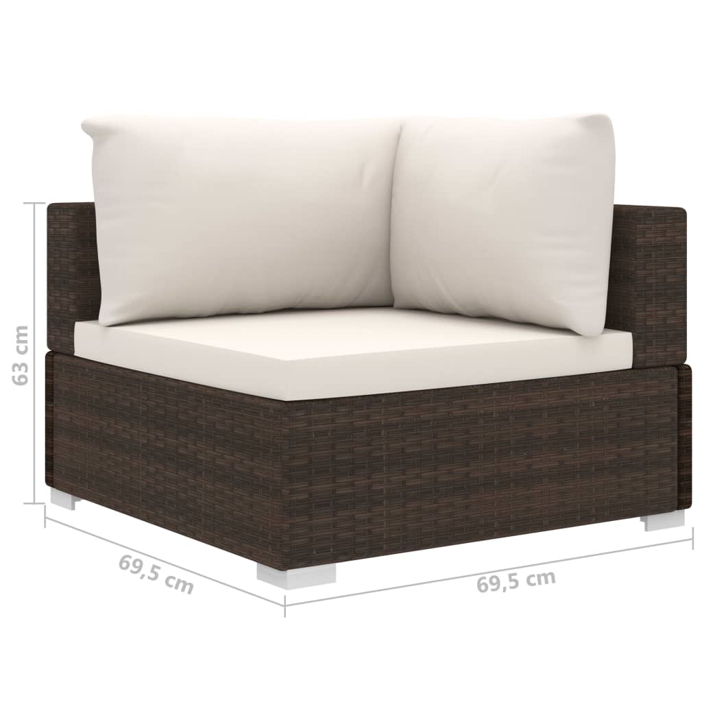 10-delige Loungeset met kussens poly rattan bruin