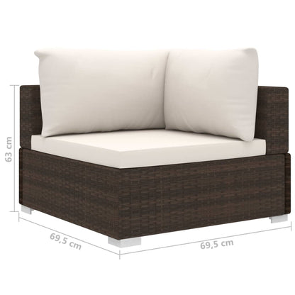 10-delige Loungeset met kussens poly rattan bruin
