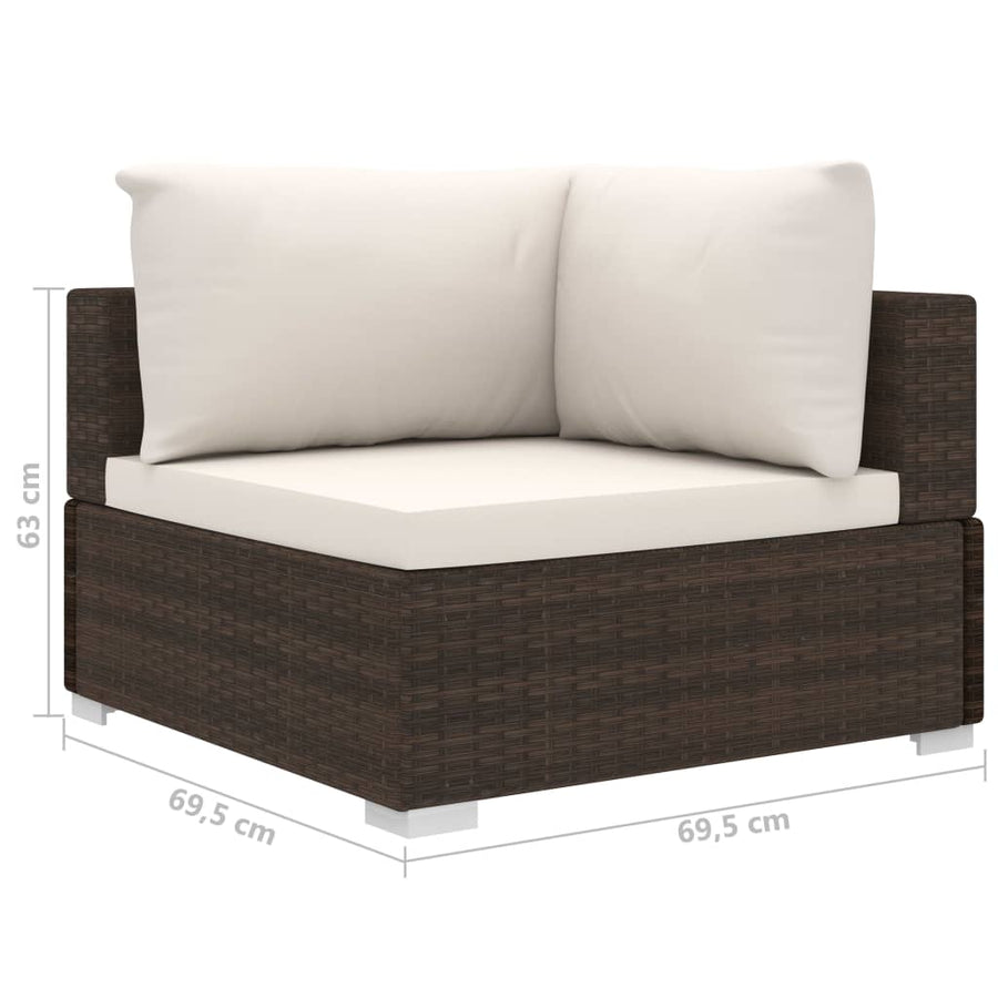 10-delige Loungeset met kussens poly rattan bruin