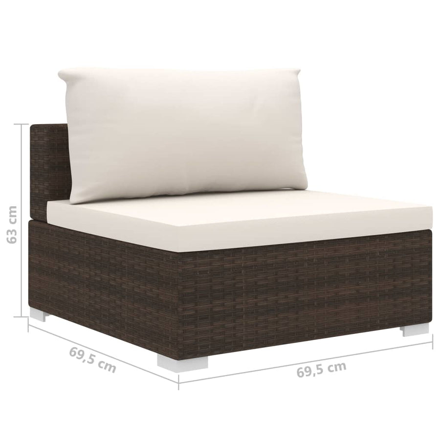 10-delige Loungeset met kussens poly rattan bruin
