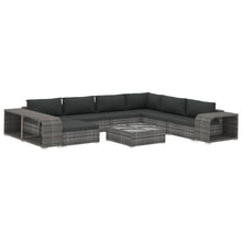 10-delige Loungeset met kussens poly rattan grijs