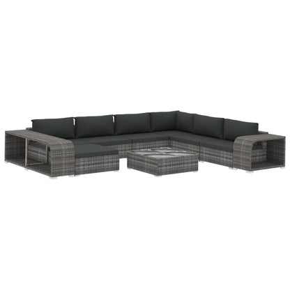 10-delige Loungeset met kussens poly rattan grijs