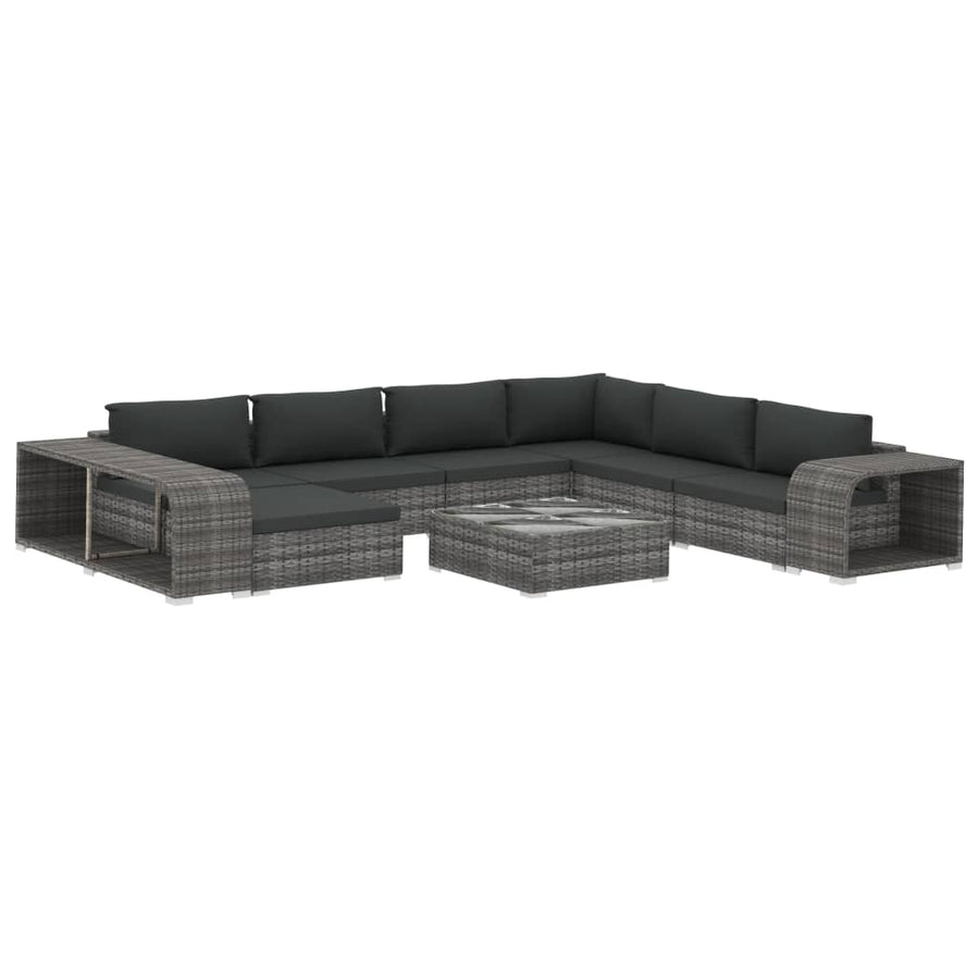 10-delige Loungeset met kussens poly rattan grijs