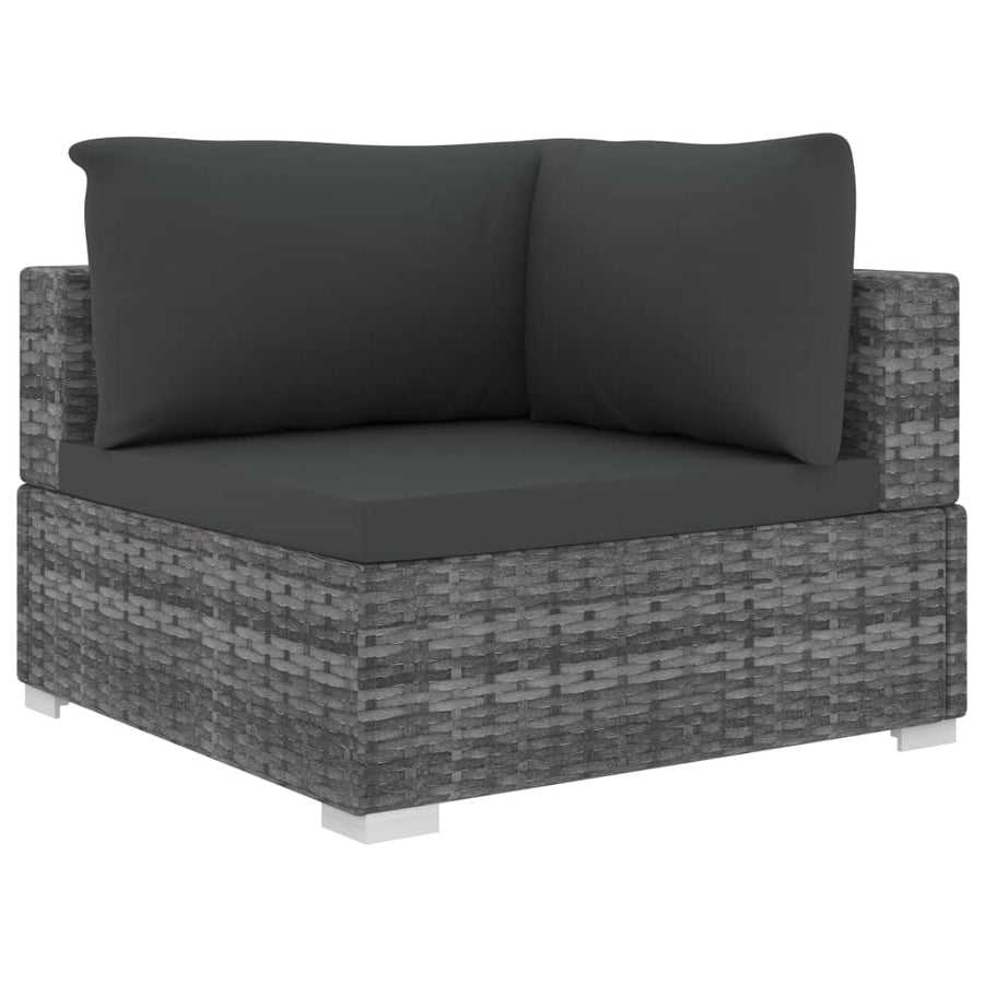 10-delige Loungeset met kussens poly rattan grijs
