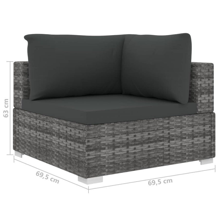 10-delige Loungeset met kussens poly rattan grijs