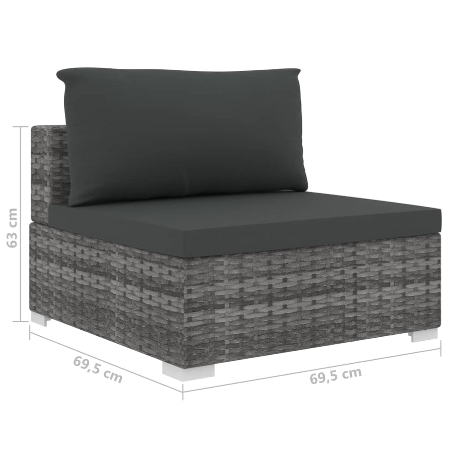 10-delige Loungeset met kussens poly rattan grijs