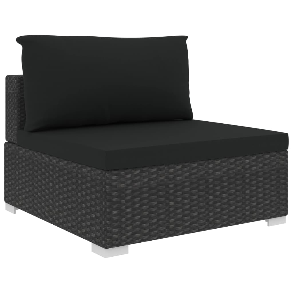 10-delige Loungeset met kussens poly rattan zwart