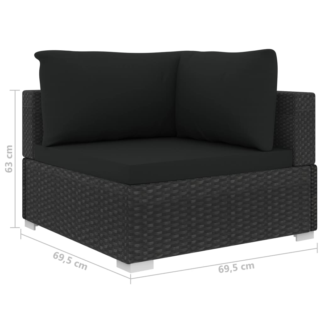 10-delige Loungeset met kussens poly rattan zwart