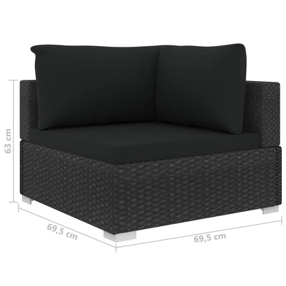 10-delige Loungeset met kussens poly rattan zwart