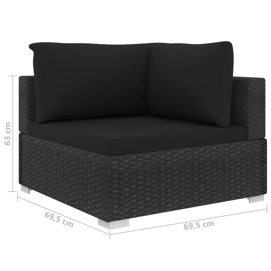 10-delige Loungeset met kussens poly rattan zwart