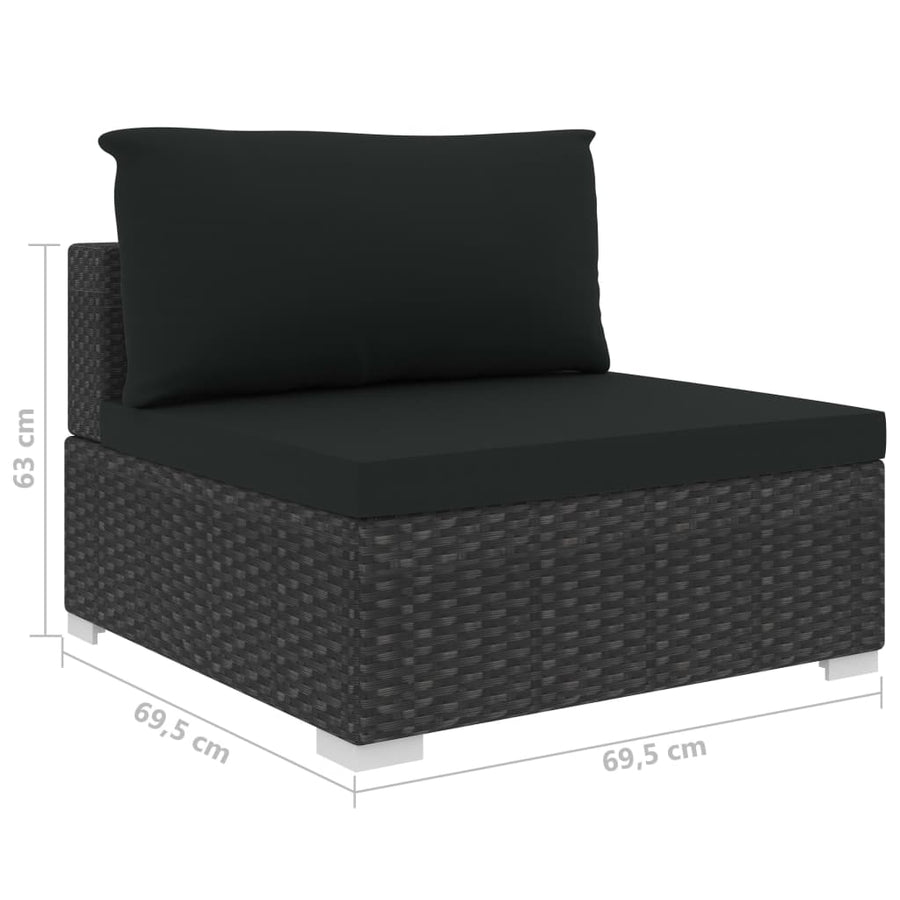 10-delige Loungeset met kussens poly rattan zwart