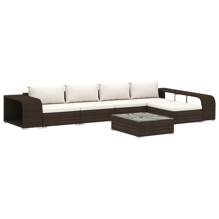 8-delige Loungeset met kussens poly rattan bruin