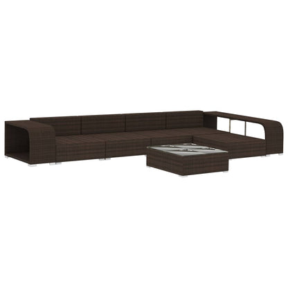 8-delige Loungeset met kussens poly rattan bruin