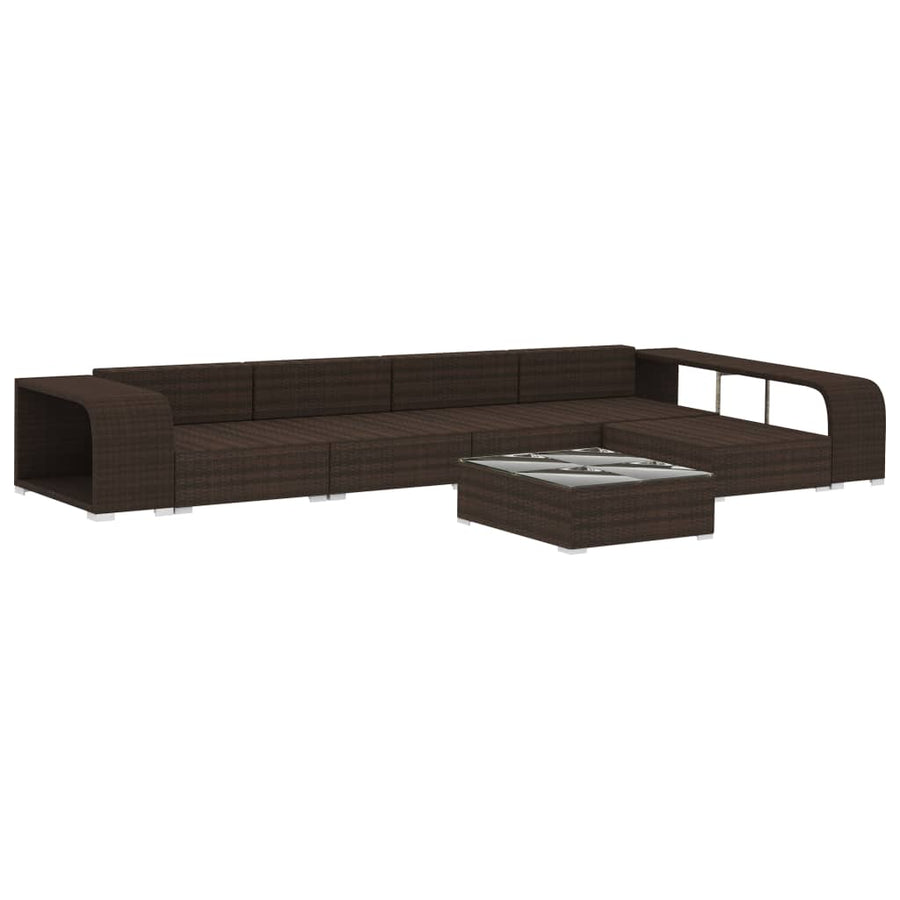 8-delige Loungeset met kussens poly rattan bruin