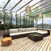 Loungeset poly rattan bruin 8-delig