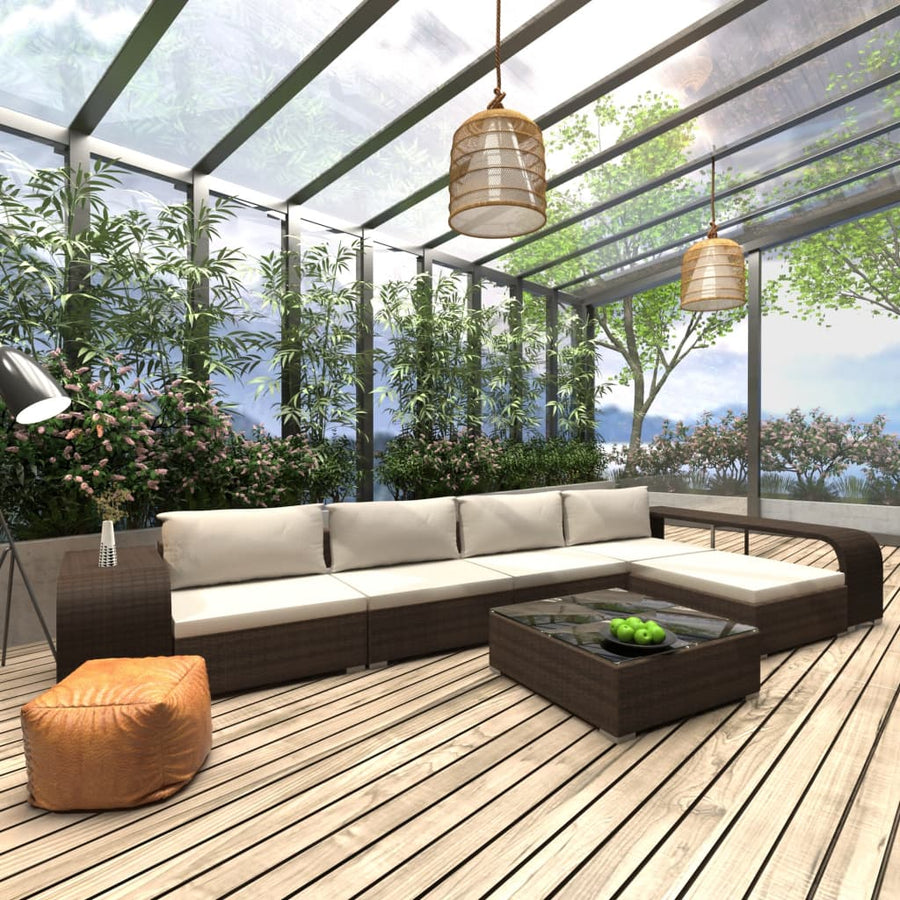 8-delige Loungeset met kussens poly rattan bruin