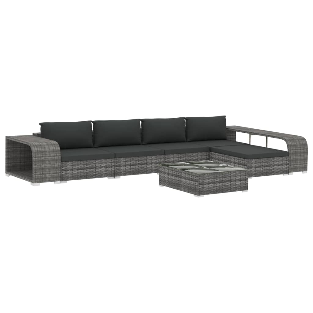 8-delige Loungeset met kussens poly rattan grijs