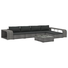 8-delige Loungeset met kussens poly rattan grijs